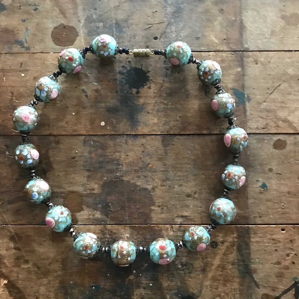 Vintage choker necklace 90s light blue floral - Picture 6 of 10